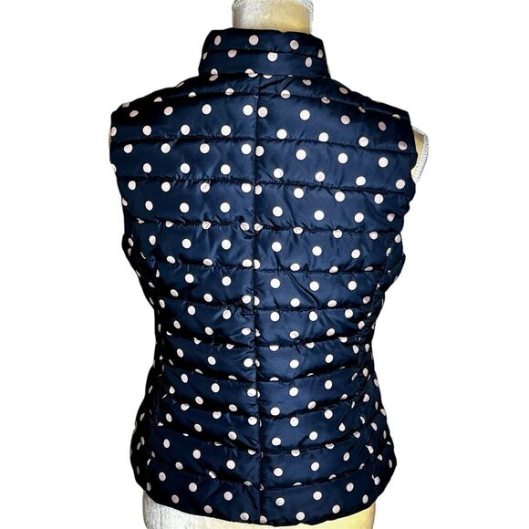 Colebrook Essentials Puffer Vest Sz Small Black w Beige Dots Lined Zip Pockets - Picture 3 of 9